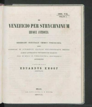 De Veneficio Per Strychninum Eiusque Antidotis.