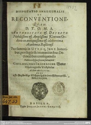 Disputatio inauguralis de reconventione ...