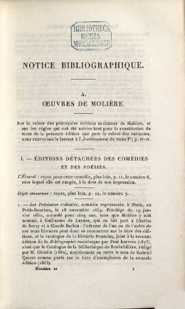 Oeuvres de Molière, 11. Notice bibliographique, additions et corrections