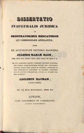 Diss. inaug. iur. de procuratoribus mercatorum qui commissionarii appellantur