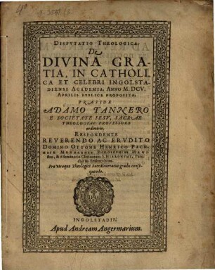 Dispvtatio Theologica. De Divina Gratia