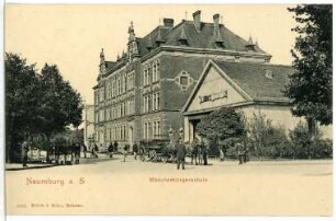 Naumburg. Mädchenbürgerschule und Pferdefuhrwerk