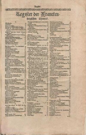 Register der Franckenbergischen Chronick.