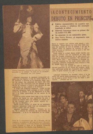 ¡Acontecimiento teatral del año! - Debuto en "Príncipe": Libertad Lamarque