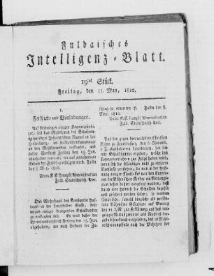 19tes Stück, Ausgabe vom 11. May 1810