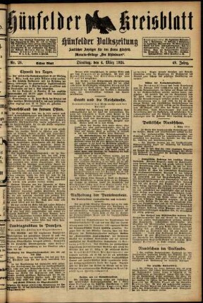 Erste Ausgabe vom Dienstag, den 04. März 1924.
