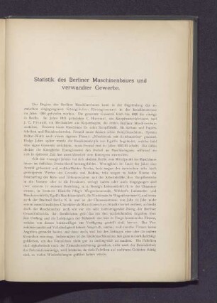 Statistik des Berliner Maschinenbaues und verwandter Gewerbe