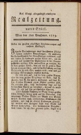22tes Stück. Wien den 5ten Brachmon. 1773.