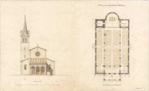 Bühlmann, Josef; Wohlhausen; Pfarrkirche - Grundriss, Hauptfassade (Ansicht)