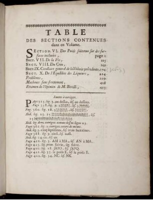Table des Sections Contenues dans ce Volume.