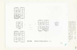 Ärztezentrum, Berlin (Diplomarbeit bei Peter Poelzig): Grundrisse 2. - 4. Obergeschoss 1:200 und Funktionsschema Praxis