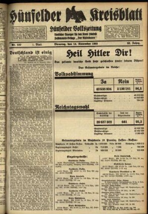 Erste Ausgabe vom Dienstag, den 14. November 1933.
