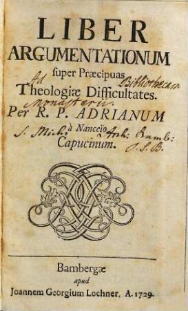 Liber argumentationum super praecipuas theologiae difficultates, 1