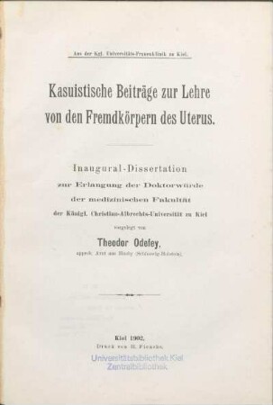 Kasuistische Beiträge zur Lehre von den Fremdkörpern des Uterus