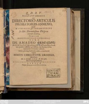 Disputatio Iuridica De Directorio Articulis Probatoriis Annexo