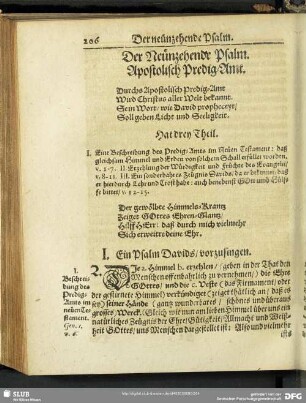 Der Neunzehende Psalm. Apostolisch Predig-Amt