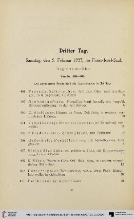 Dritter Tag: Samstag, den 5. Februar 1927 (Nr. 401-606)