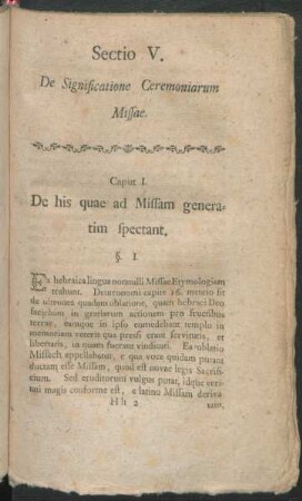 Sectio V. De Significatione Ceremoniarum Missae