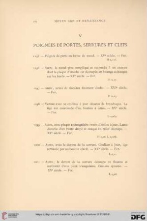 V. Poignées de Portes, Serrures et Clefs (No. 1195 - 1210)