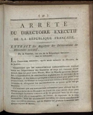 Arrêté Du Directoire Exécutif De la Republique Frabcaise.