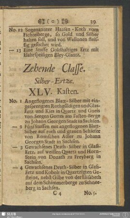 Zehende Classe. Silber-Ertze