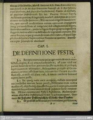 Cap. I. De Definitione Pestis