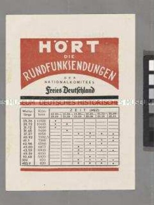 Abwurfflugblatt des NKFD mit Hinweisen auf die Ziele und die Rundfunksendungen des Nationalkomitees