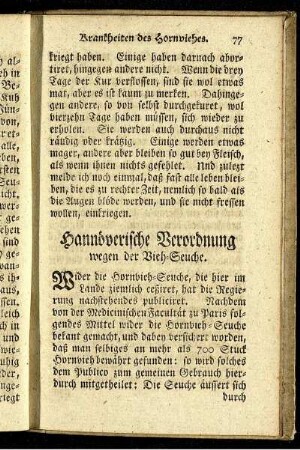Hannöverische Verordnung wegen der Vieh-Seuche.