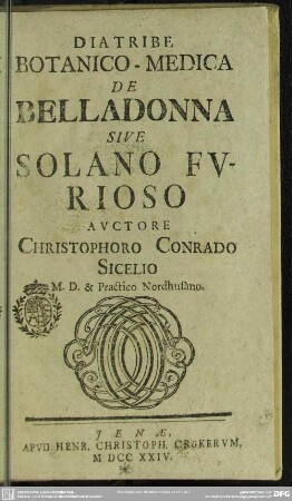 Diatribe Botanico-Medica De Belladonna Sive Solano Furioso