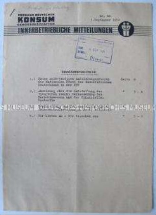 Informationsdienst des Verbandes Deutscher Konsum- Genossenschaften u.a. zur Preispolitik