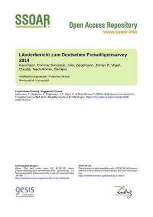 Länderbericht zum Deutschen Freiwilligensurvey 2014