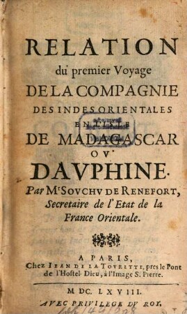 Relation du premier voyage de la compagnie des Indes orientales
