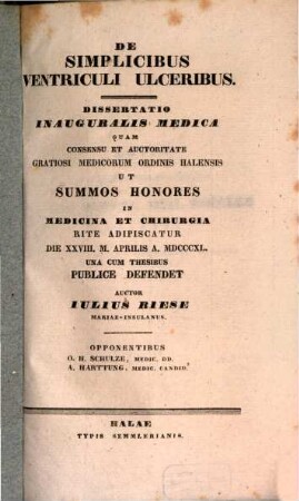 De simplicibus ventriculi ulceribus : diss. inaug. med.