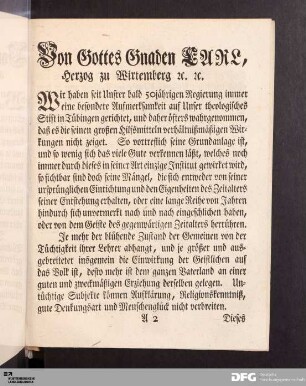 Von Gottes Gnaden Karl, Herzog zu Wirtemberg etc. etc.