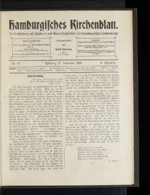 Nr. 47. Hamburg, 21. November 1909. 6. Jahrgang.
