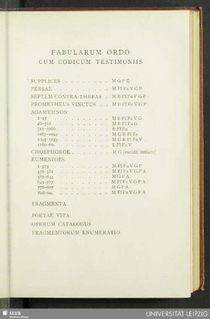 Fabularum Ordo Cum Codicum Testimoniis