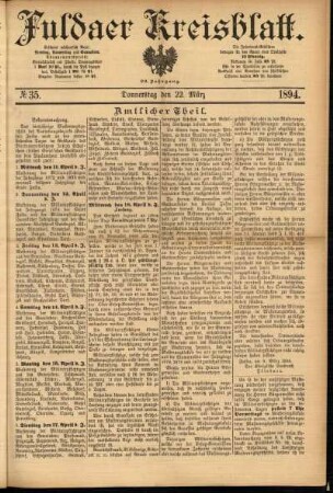 Erste Ausgabe vom Donnerstag, den 22. März 1894.