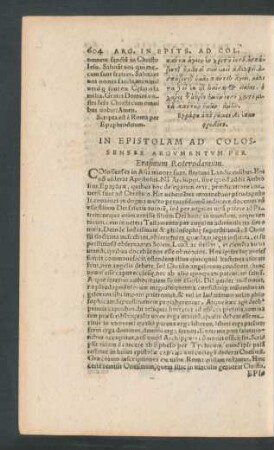 In Epistolam Ad Colossenses Argumentum ...
