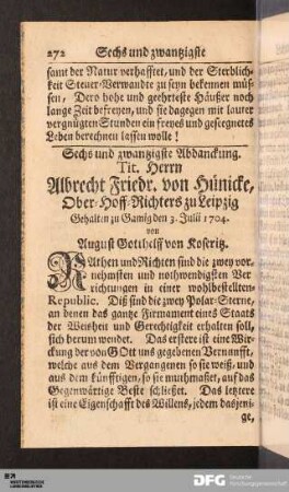 Sechs und zwantzigste Abdanckung. Tit. Herrn Albrecht Friedr. von Hünicke...