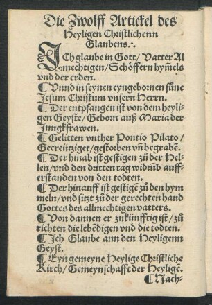 Die Zwolff Artickel des Heyligen Christlichenn Glaubens.