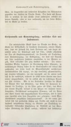 Kirchenmusik und Gemeindegesang; weltliches Lied und Instrumente