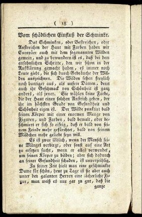 Vom schädlichen Einfluß der Schminke.