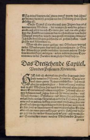 Das Dreizehende Capitel. Von den Pestemen Kreutern.