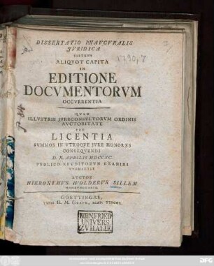 Dissertatio Inavgvralis Jvridica Sistens Aliqvot Capita In Editione Docvmentorvm Occvrrentia