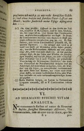VI. Ad Hermanni Bvschii Vitam Analecta.