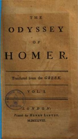 The Odyssey of Homer, 1