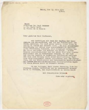 Brief an Paul Graener : 11.03.1930