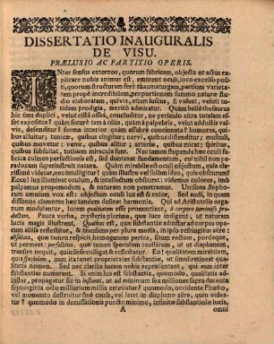 Selectae Ex Philosophia Universa Theses : Quas Una Cum Dissertatione Inaugurali De Visu, Ejusque Phaenomenis Opticis, Catoptricis ac Dioptricis ...
