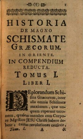 Historia De Magno Schismate Graecorum In Oriente : In Compendium Reducta, 1