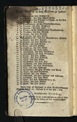 Dieses Buch ist in folgenden Staedten zu haben ...